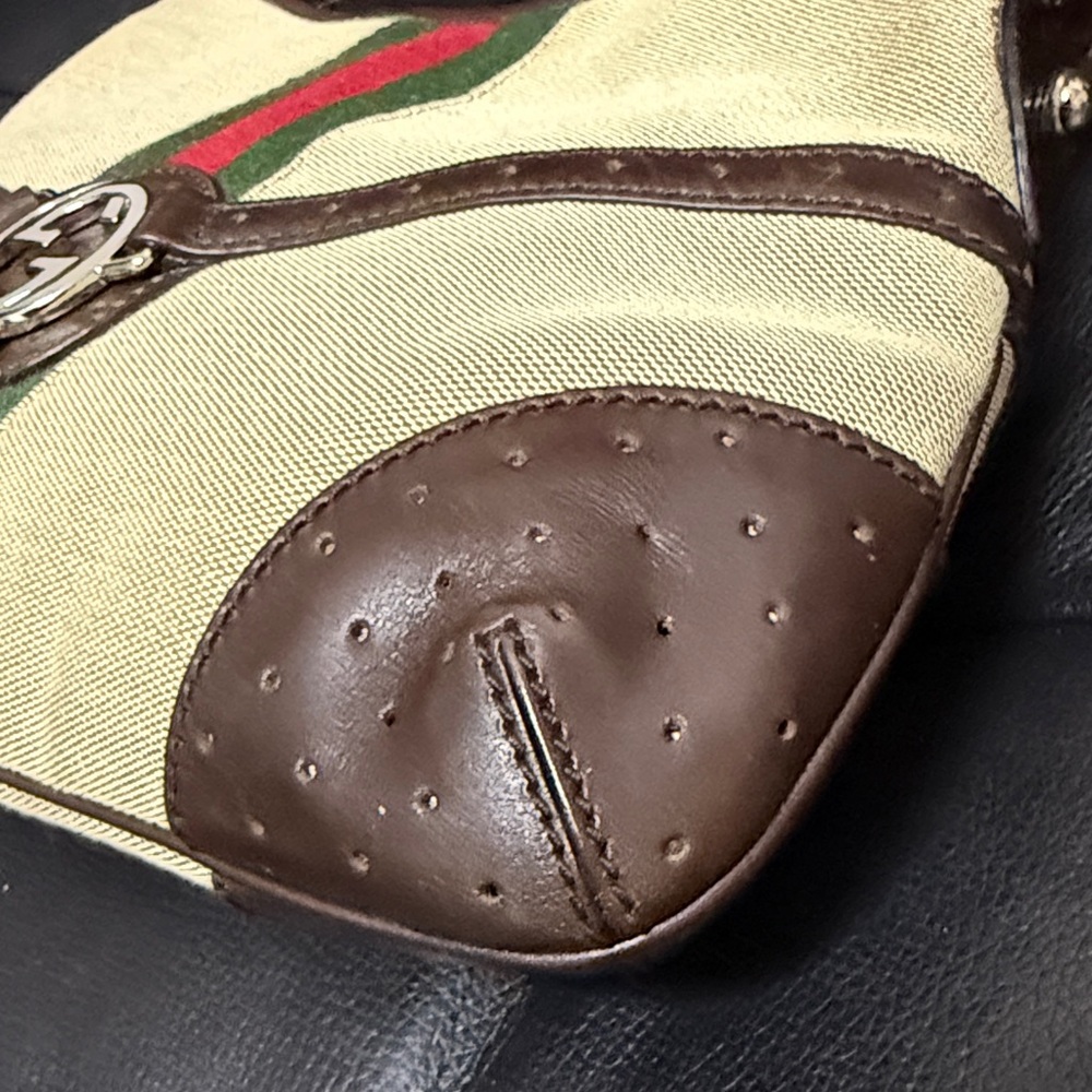 Gucci Beige, Green, Red and Dark Brown Shoulder Bag Jackie O - Picture 4 of 14